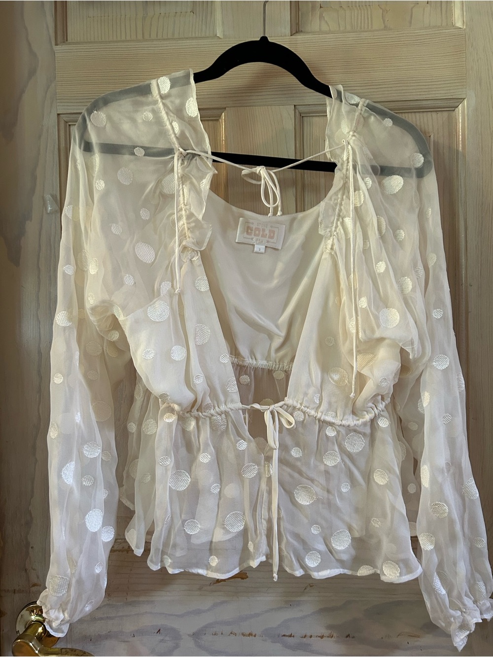 Stone Cold Fox Sheer Polka Dot Top in Ivory. Women’s Size 3